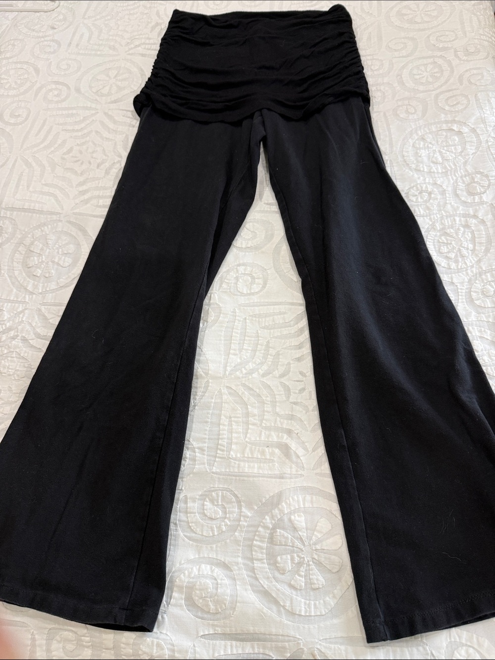 Black Women’s Fold-Over Waist Yoga Pants attached over skirt